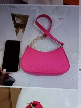 Hot Pink Shoulder Bag with Chain Accent